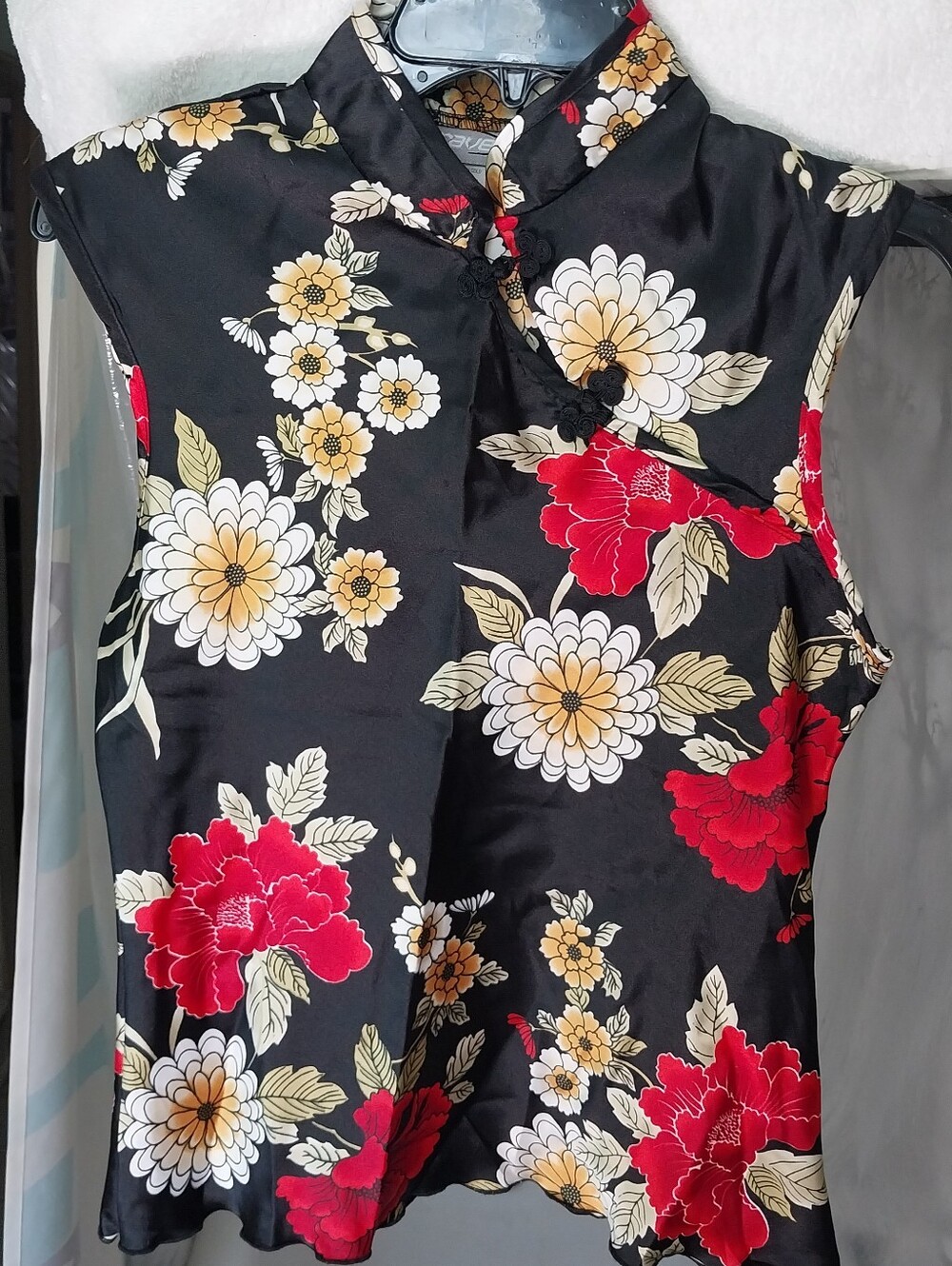 Vintage 90s Satin Feel Top With Mandarin Collar